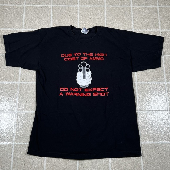 Vintage Don't Expect A Warning Shot Tshirt Size L Made In USA Grunge Y2K - Picture 1 of 4